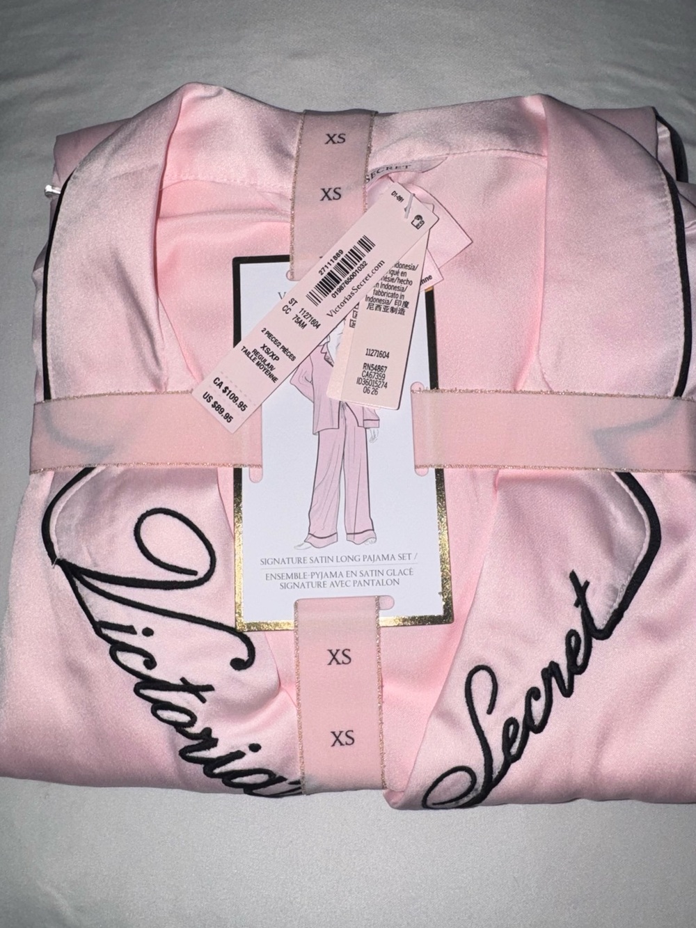Victoria's Secret Pink Satin Pajama Set with Black Script Logo